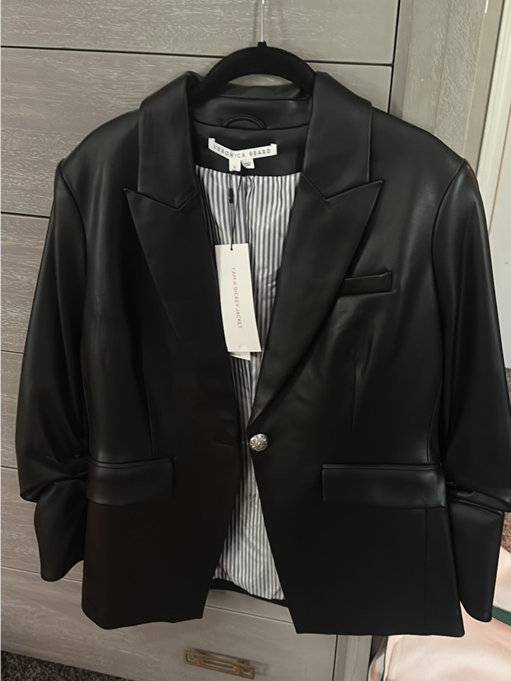 Veronica Beard Black Faux Leather Single-Button Blazer